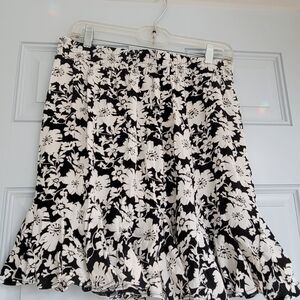 LOFT Black and White Floral Ruffle Hem Skirt